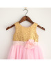 Gold Sequin Pink Tulle Knee Length Flower Girl Dress